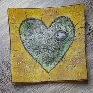 Yellow and Green Heart Art Tile